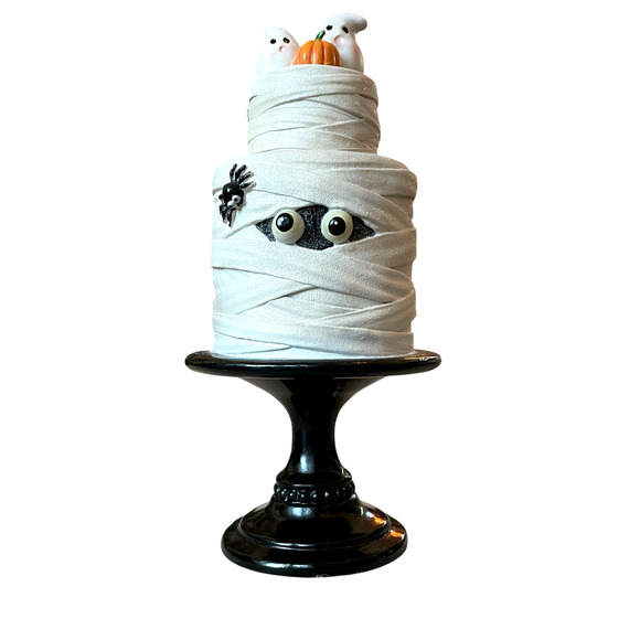 SWEET TREATS 2-Tier Mummy Halloween Faux Cake With Ghost & Pumpkin 19" NEW - Picture 13 of 16